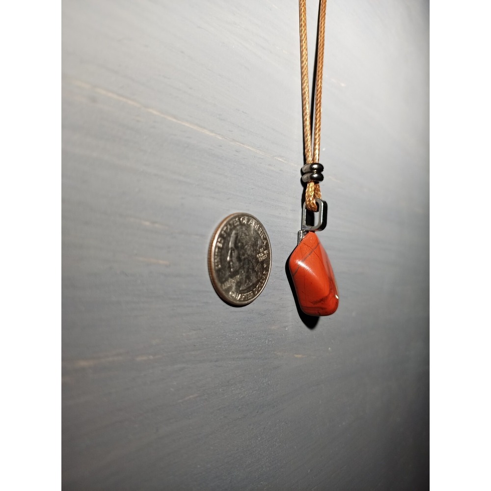 Brecciated Jasper Stone Pendant Necklace Brown Waxed Cord Adjustable 16.5in Boho - Picture 3 of 4